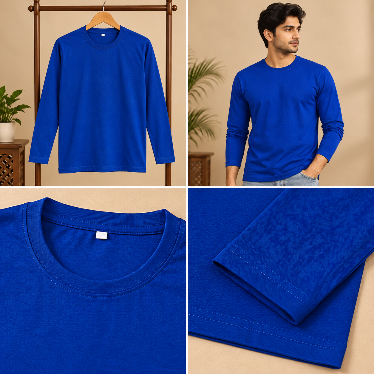 Men’s Classic Full Sleeve Round Neck T-Shirt – Solid Royal Blue