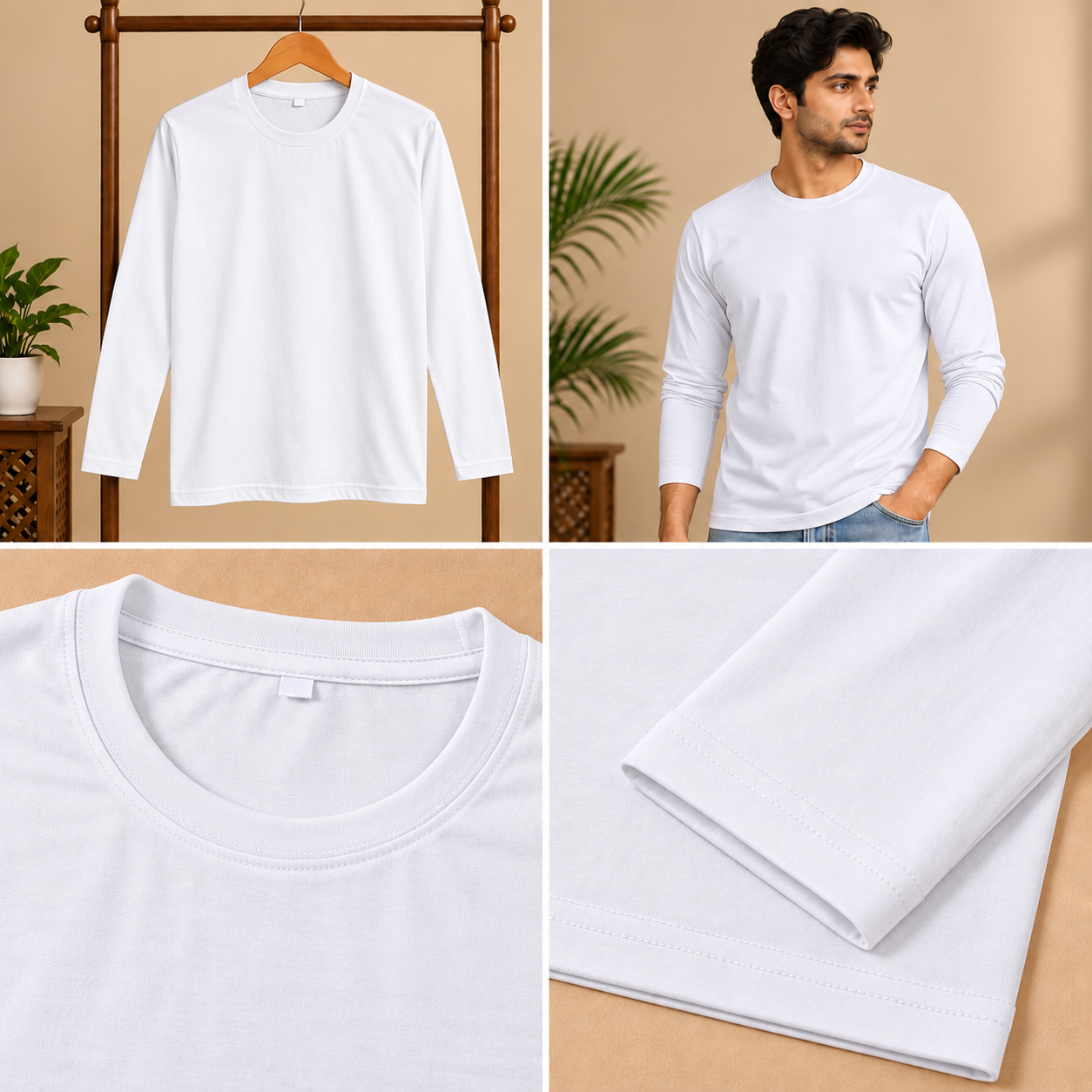 Men’s Classic Full Sleeve Round Neck T-Shirt – Solid White