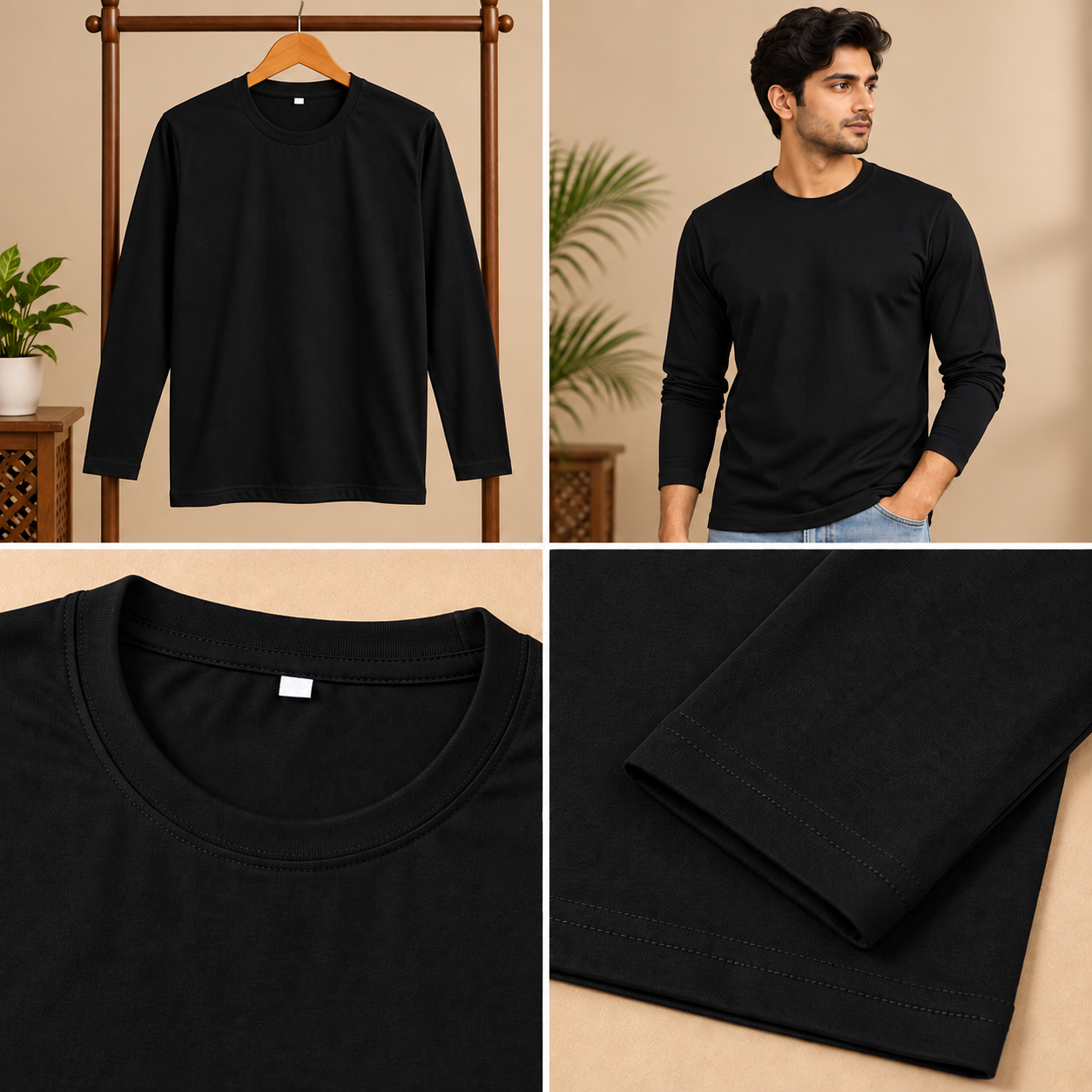 Men’s Classic Full Sleeve Round Neck T-Shirt – Solid Black