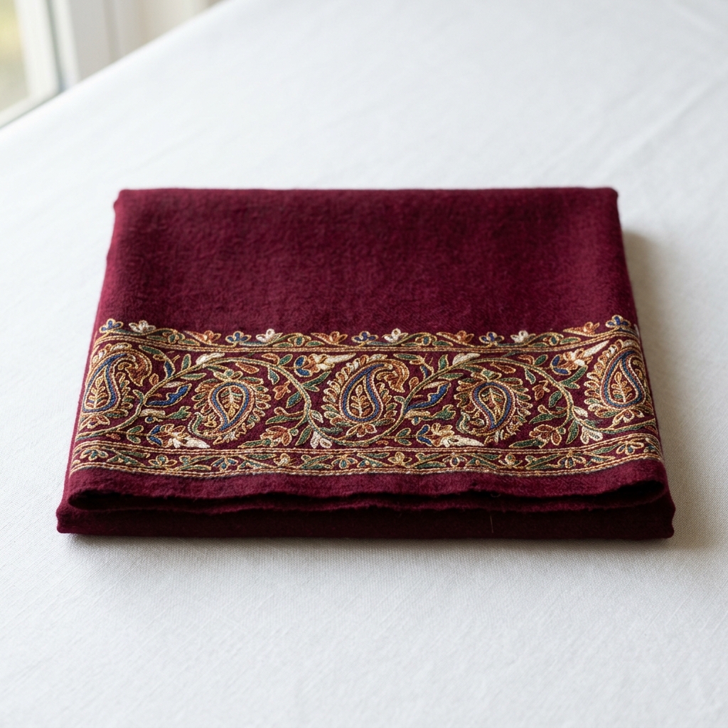 Kashmiri-Style Embroidered Woolen Shawl