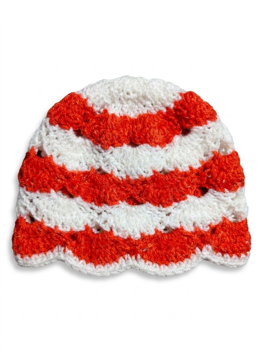 Handmade Orange & White Crochet Baby Poncho with Matching Cap