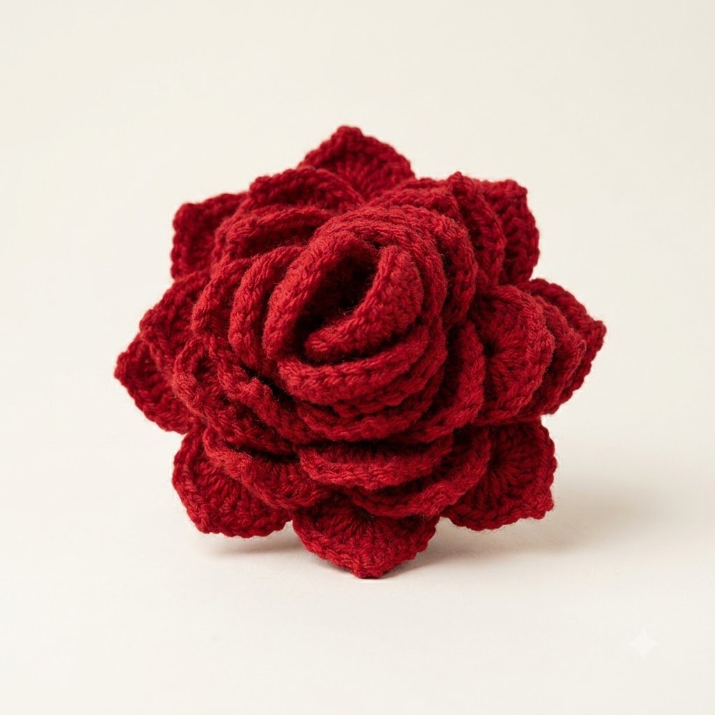 Handmade Crochet Red Rose | 3D Woolen Flower for Home Décor & Gifting